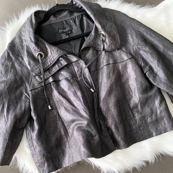 Sandro ༄ Cropped Swing Jacket ༄ Metallic Black + Silver Hardware ༄ M ༄ - Picture 6 of 14